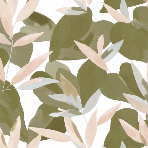 Non-woven wallpaper Monstera olive-green pink Caselio Imagination