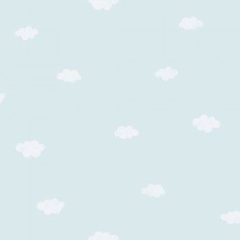 Wallpaper non-woven baby blue white clouds Rose & Nino