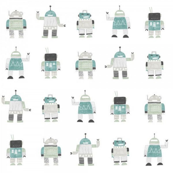 Non-woven wallpaper robot turquoise