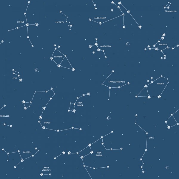 Paper-wallpaper night-blue white constellations Ohlala 336110