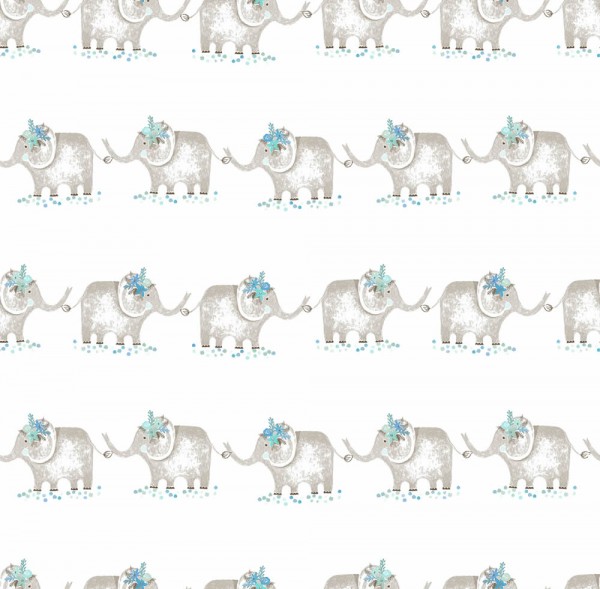 Paper-backing wallpaper white gray elephants blue Ohlala 335120