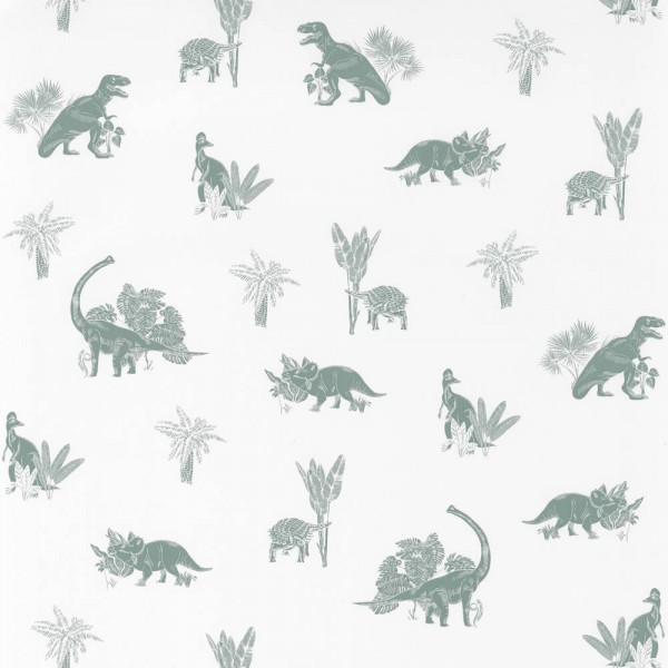 Non-woven wallpaper white green dinosaurs OUP101937105